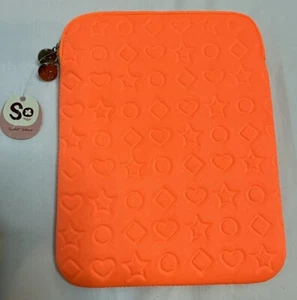 BRAND NEW! neon table sleeve embossed I-pad case orange MSRP $30 top big zipper - Picture 1 of 4