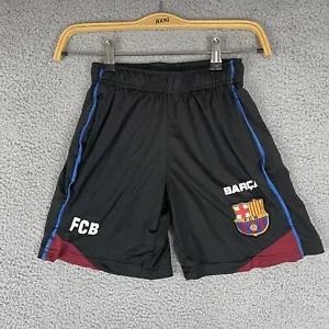 FCB Barcelona Shorts Boys Medium Black Blue Soccer Football Club Stretch Waist - Picture 1 of 14