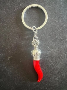 Portachiavi Acciaio Cornetto Rosso Corno 4,5 cm Smaltato Portafortuna - Foto 1 di 1