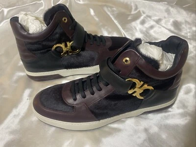 Nuevo Salvatore Ferragamo Zapatillas altas de piel/cuero real dorado con cremallera y logotipo 13D Foto 1 de 4