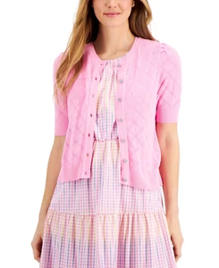 Charter Club Preppy Party  Short Sleeve Cardigan Sweater rhinestone buttons XL - Picture 1 of 8