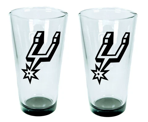 2 Pack NBA San Antonio Spurs 16 oz Pint Beer Glass Logo Officially Licensed NEW Cover
