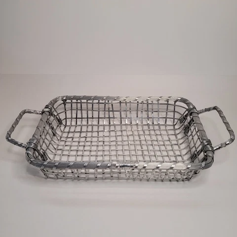 Large Aluminum Silver "Wicker" Woven Wire Metal Bread Basket 8.5x12" Vintage Cover