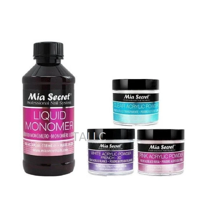 MIA SECRET MONÓMERO LÍQUIDO 4 OZ + Claro + Blanco 3D + Rosa 2 OZ Juego de Acrílico - Hecho en EE. UU. Foto 1 de 1