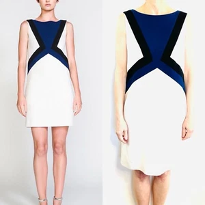 Emilio Pucci Size 40 (10) White Black Blue Virgin Wool Blend Shift Dress - Picture 1 of 24
