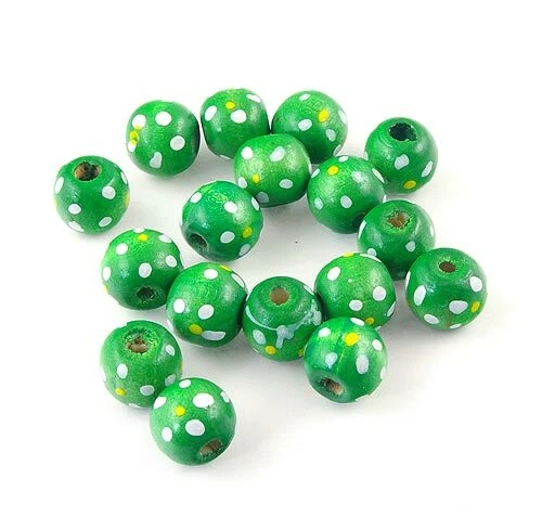 A  Pack of 100 12mm Green Spotty Wooden Beads  J1193   R0402 - Image 1 of 1
