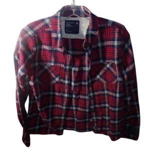 AMERICAN EAGLE GIRLS SHIRT MULTI COLOR POCKET FLANNEL COTTON LONG SLEEVE 10 MED - Picture 1 of 3