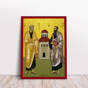 Saint Apostle Paul and Peter Fullbody Church Greek orthodox icon handmade - Picture 1 of 2
