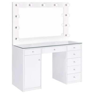 BRILLANTE TOCADOR ILUMINADO BLANCO MAQUILLAJE VIDRIO MESA SUPERIOR MUEBLES DORMITORIO Foto 1 de 4