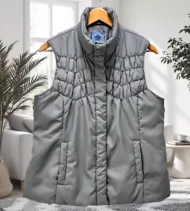 Izod Weste Puffer Silber Metallic Outdoor Damen XL Druckknopfverschluss Taschen High Neck - Bild 1 von 20