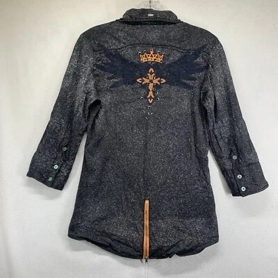 Camisa vaquera rodeo rodeo adornada ROAR pequeña colorida mangas enrollables Foto 1 de 4