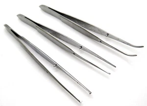 Juego de 3 piezas de pinzas de iris premium de 4" serradas rectas, en ángulo, extremo de la cocina - Imagen 1 de 3