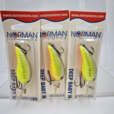 Vtg 3 Lot Of Norman 1/4 oz Deep Baby N Crankbait 6-8 Ft DBN-94 Chart/Silver Bass - Image 1 of 4