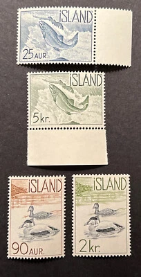 Sellos de viaje: estampillas de Islandia Scott #319-322 salmón y patos ancianos 1959 MNH OG Foto 1 de 4