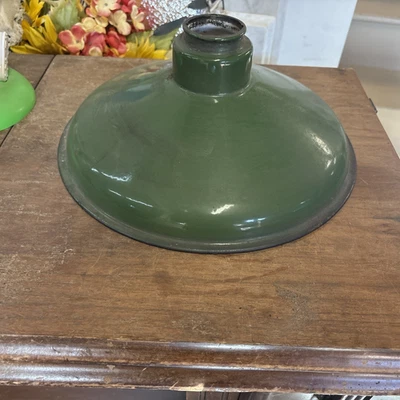 Vintage Antique Green Gas Station Steel Enameled Shade Reflector - Image 1 of 4