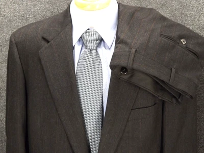 Brooks Brothers Mens Suit 46R Gray Red Stripe Import Wool 38x27.5 Pleat Pant USA - Image 1 of 4