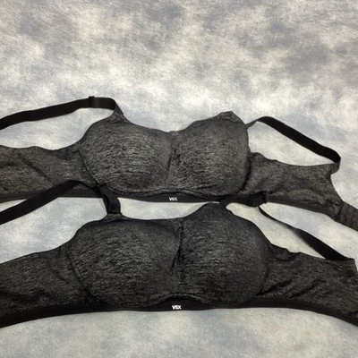 Lote de 2 Sujetadores Deportivos VSX Victoria's Secret Gris Brezo Negro Soporte 38D Foto 1 de 4