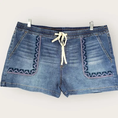 INC International Concepts Denim Embroidered Elastic Waist Blue Jean Shorts XXL - Image 1 of 4