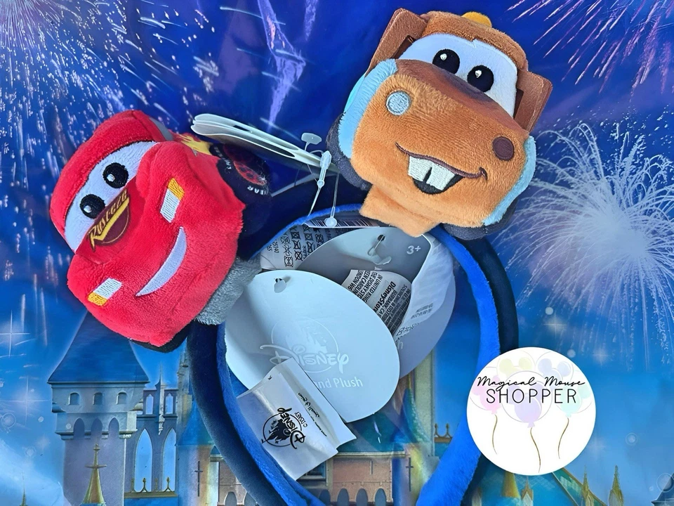 2025 Disney Parks Create Headband Ears Pixar Cars McQueen & Mater Set Plush New - image 1 of 1