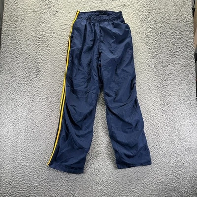 Calça de atletismo vintage masculina pequena azul forrada listrada amarela com zíper pernas - Imagem 1 de 4