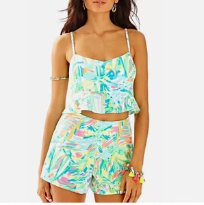 Lilly Pulitzer Linnea 2 Piece Crop Top Short Set Sea Salt and Sun Size 00 - Picture 1 of 11
