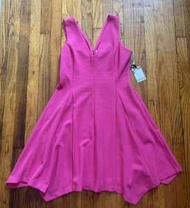 Kensie NEW Stretch Fit And Flare Bright Pink Summer Romantic Mini Dress  12 NWT - Picture 1 of 7