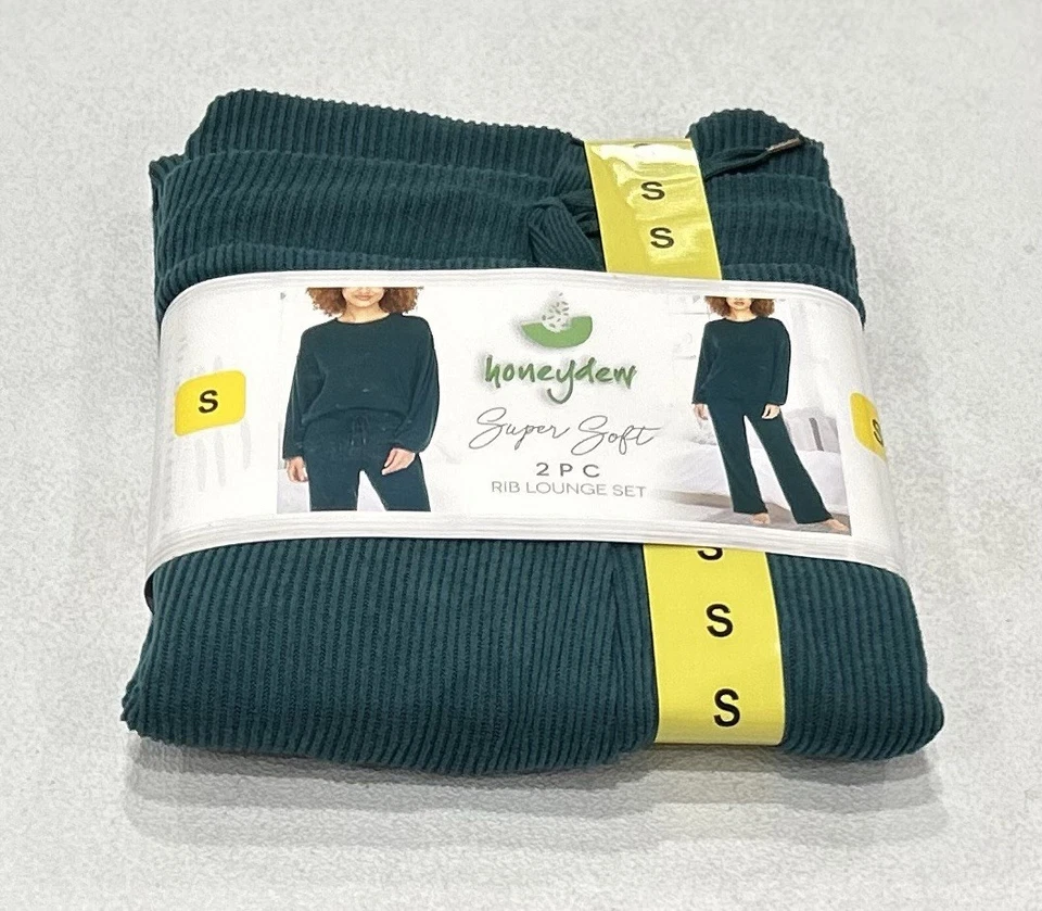Honeydew Womens Super Soft Rib Lounge Pant L/S Shirt Set of 2 Thyme Sz S