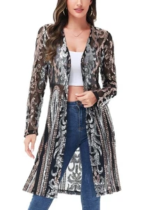 NWT Anna-Kaci Sparkly Sequin Cardigan Glitter Kimono Size Small in Silver/ Black - Picture 1 of 12