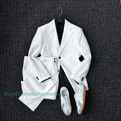Traje Chaqueta Pantalones Vestido Formal Estilo Italiano Hombres 100% Lino Pecho Único 2 piezas Foto 1 de 4