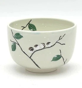 Kyo Kiyomizu yaki ware Japanese Matcha Tea bowl Chawan Snow Sparrow Hand-drawn - Picture 1 of 7