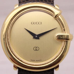 Vintage Gucci Gold Mens Quartz Watch 31mm Swiss Made Leather Band Clean Running - Picture 1 of 10
