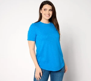 Susan Graver Weekend Essentials Textured Cotton Top Moto Blue S New - Picture 1 of 1