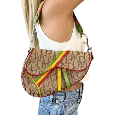 Christian Dior Vintage 2004 Trotter Monogram Logo Saddle Bag Rasta Brown PVC - Image 1 of 4