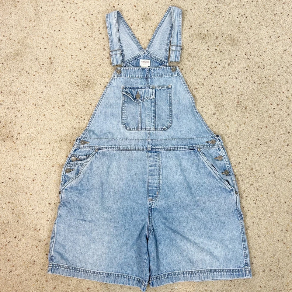 Y2K Vintage Light Wash Blue Denim Overall Shorts Carpenter Baggy Size XL Women's - Image 1 of 4