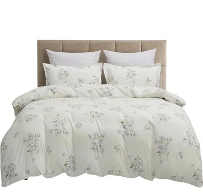 8HMoon 2Piece White Floral Duvet Cover Set 1x Pillow Sham 1x Duvet Cover Twin - Image 1 of 4