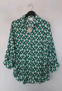 Camicia stampata albicocca con maniche a pipistrello 3/4 colore verde multi taglia 16 nuova QVC - Foto 1 di 6
