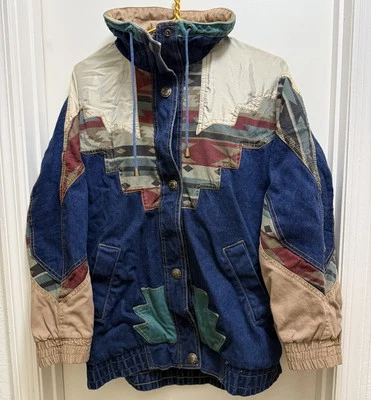 Chaqueta azul desgastado vintage para hombre denim mediano azteca suroeste occidental años 90 Foto 1 de 4