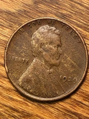 1939 Lincoln Wheat Cent Woody Improper Alloy Mix Error Unique Eye Appeal Coin - Image 1 of 4