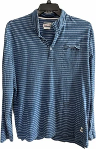 Johnnie O Shirt sz L Hanging Out Knit Rocky Henley sz L Blue White Stripe - Photo 1/7
