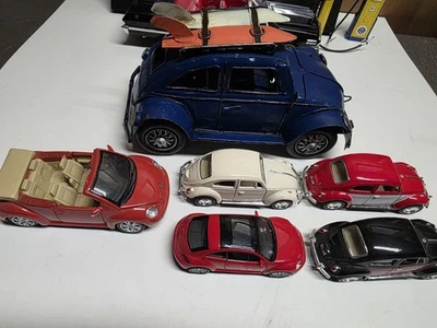 VW Beetle Bug Metal Car with Surfboards Blue Tin Collectible Volkswagen Cars - Image 1 of 4