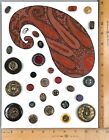 Card of 28 BUTTONS, Assorted PAISLEY Shapes & Patterns, Various Materials/Styles