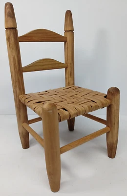 VINTAGE OLD LADDER BACK WOVEN CANE BOTTOM PRIMITIVE SMALL CHILD DOLL CHAIR - Image 1 of 4