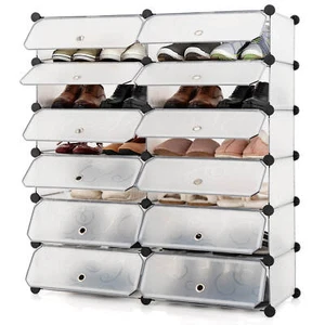 Shoe Rack 12-Cube DIY Plastic Shoe Cabinet Multi Use Modular Closet Shelf White - Picture 1 of 11