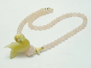 MASSIVE 12 mm ROSE QUARTZ BEAD with AGATE DOVE PENDANT NECKLACE ~ 32" / 248g - Picture 1 of 10