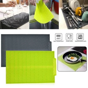 Silicone Dish Drying Non-Slip Mat Heat Resistant Pot Holder Draining Tidy S/L - Picture 1 of 15