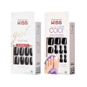 KISS GEL FANTASY GLUE ON FINGER & TOE NAILS MANICURE & PEDICURE NOIR MATE BLACK - Picture 1 of 1