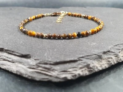 Tigerauge facettiert rund Edelstein Gold gefüllt Perlen Heilung Armbänder 6-8... - Bild 1 von 4