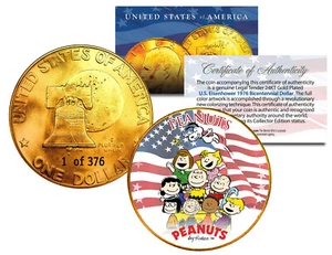 1976 PEANUTS SNOOPY * Original Gang * 24K Gold Plated IKE Dollar Numbered of 376 - Picture 1 of 3