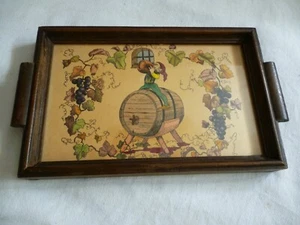 Jugendstil Tablett Hinterglas Malerei trinkender Zwerg Weinfass z.T. handgemalt - Picture 1 of 8