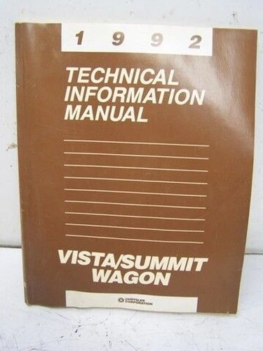 NOS MOPAR CHRYSLER 1992 DODGE VISTA SUMMIT WAGON TECHNICAL INFO SERVICE MANUAL - Image 1 of 1